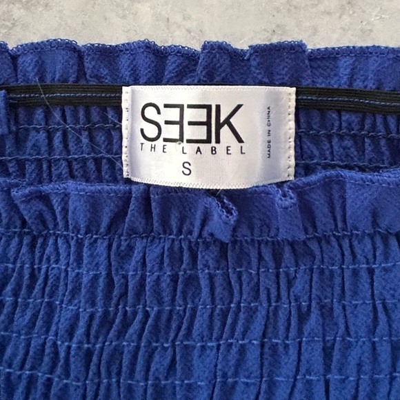 LF Seek The Label Smocked Strapless Ruffled Hem Bodycon Mini Dress, Royal Blue S - Picture 2 of 7